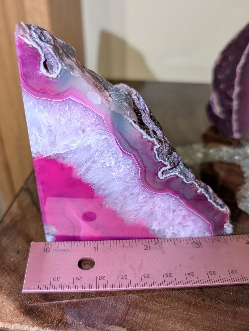 Agate Geode Sections Set of 3 Bright Pink - Picture 14 of 16